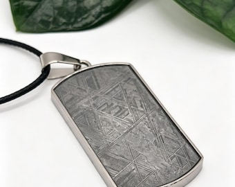 Muonionalusta Meteorite Inspired Dog Tag,Stainless steel Military Tag with Acrylic Protection,Cosmetic Pattern Necklace for Men or woman