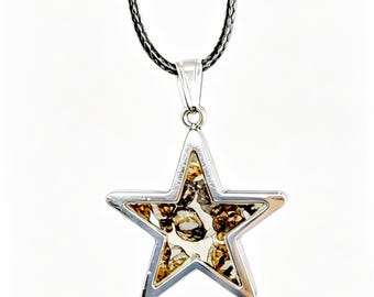 Natural Pallasite Meteorite Star Pendant,Around 2.7cm,Stainless Steel Necklace,Genuine Space Rock Jewelry, Cosmic Gift for Astronomy Lovers