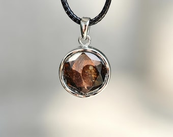 Pallasite Meteorite Pendant,diameter around 1.2cm,Faceted Acrylic Space Rock Necklace, Stainless Steel Cosmic Jewelry, Outer Space Gift