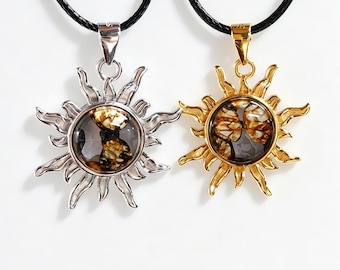 S925 Silver Sun Pendant with Pallasite Meteorite,diameter around 2cm,Natural Meteorite Necklace,Unique Outer Space Jewelry, Cosmic Gift