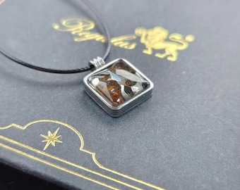 Natural Pallasite Meteorite Square Pendant, Stainless Steel Necklace,Around 1.4×1.4cm,Cosmic Space Gift, Unique Astronomy Lover Gift