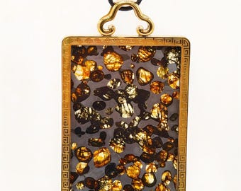 Pallasite Meteorite Pendant, Size around 6.5×4.5cm,Natural Pallasite Meteorite Necklace, Space Rock Jewelry, Unique Collector Gift for Men