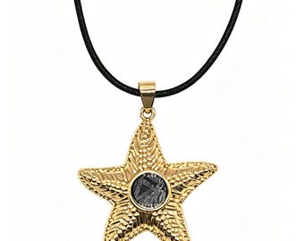 Natural Iron Meteorite Starfish Pendant – Cosmic Ocean Copper Jewelry (3.3cm)