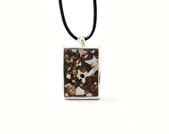 Pallasite Meteorite Pendant, 2.7cm x 2cm, Real Space Rock in 925 Silver Rectangle,Meteorite Jewelry,Celestial Pendant for Her