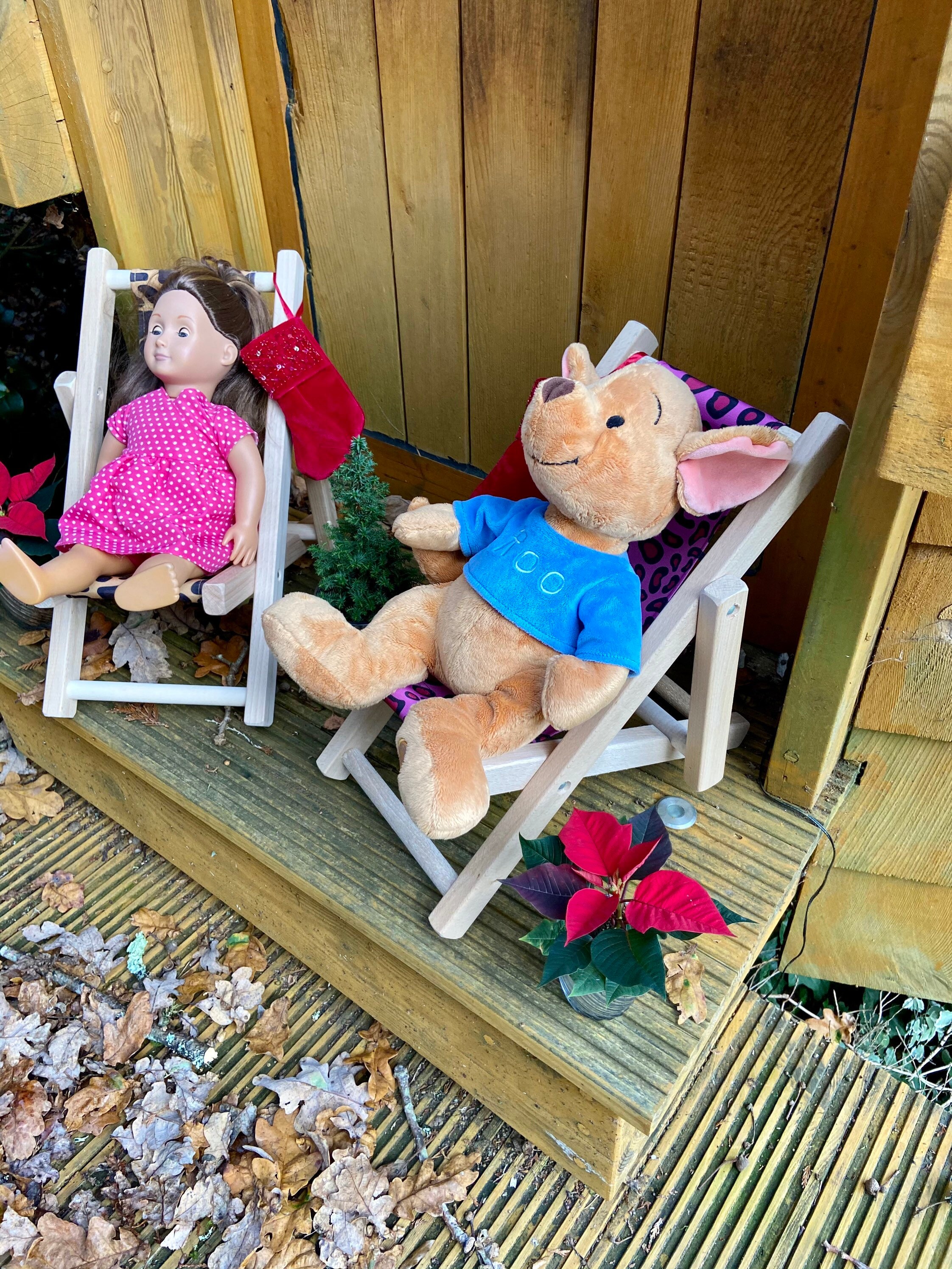 Deckchair. Deckchair and teddy bear. Dolls furniture. Wooden Etsy