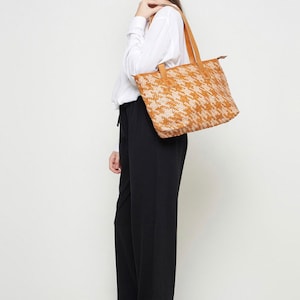 Leather tote bag, woven leather tote bag, handmade leather bag, shoulder bag, woman leather bag