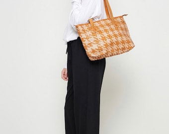 Bolso tote de cuero vegano tejido: bolso de hombro hecho a mano