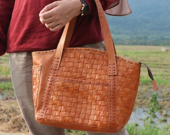 Leather woven bag for women, Leather tote bag personalized, Small tote bag, Leather Handbag, Shoulder Bag, Leather handbag