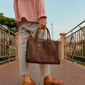 Leather handbag women, leather bucket bag, leather crossbody bag, woven leather bag