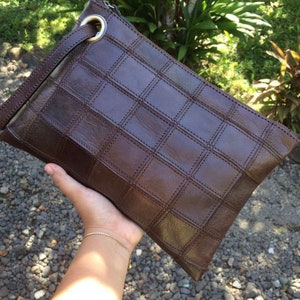 Handmade patchwork womens clutch bag leather, makeup bag, clutch bag, pouch bag