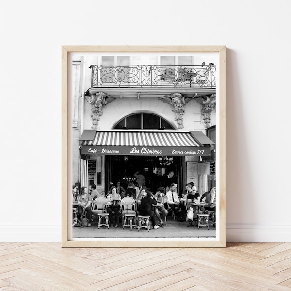 Vintage Sidewalk Cafe Paris, Parisian Cafe Black and White, Paris Photography Art Prints, Vintage Paris, French Cafe Black and White, France