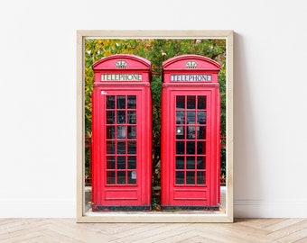 Red Telephone Booths, London Art Print, London Photography, Door Art Print, British Wall Art, London Art, London in the Fall, UK Photo Print