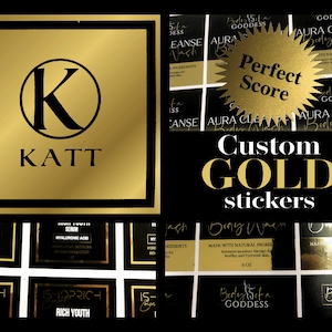 Personalisieren Sie Spiegel Gold Aufkleber individuell in jede Form geschnitten. Personalisierter Goldmetallic- und Folienaufkleber | Gold Logo Sticker reflektierend