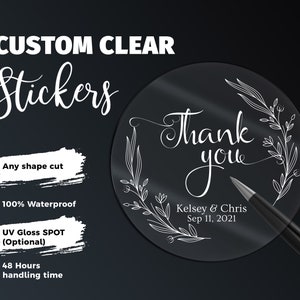 100 Custom Clear Stickers, Clear Labels transparent Stickers Bulk