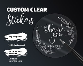 Bulk Vinyl Clear stickers, Transparent sticker Labels any shape cut, Product stickers, 100% waterproof - White ink print on Clear stickers