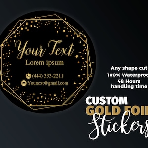 Personalized Gold Metallic Stickers: Waterproof Vinyl Logo Labels