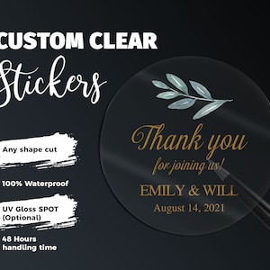 Bulk Clear Transparent labels, Clear vinyl sticker Custom shape cut, Thank you labels, 100% waterproof - Events labels stickers