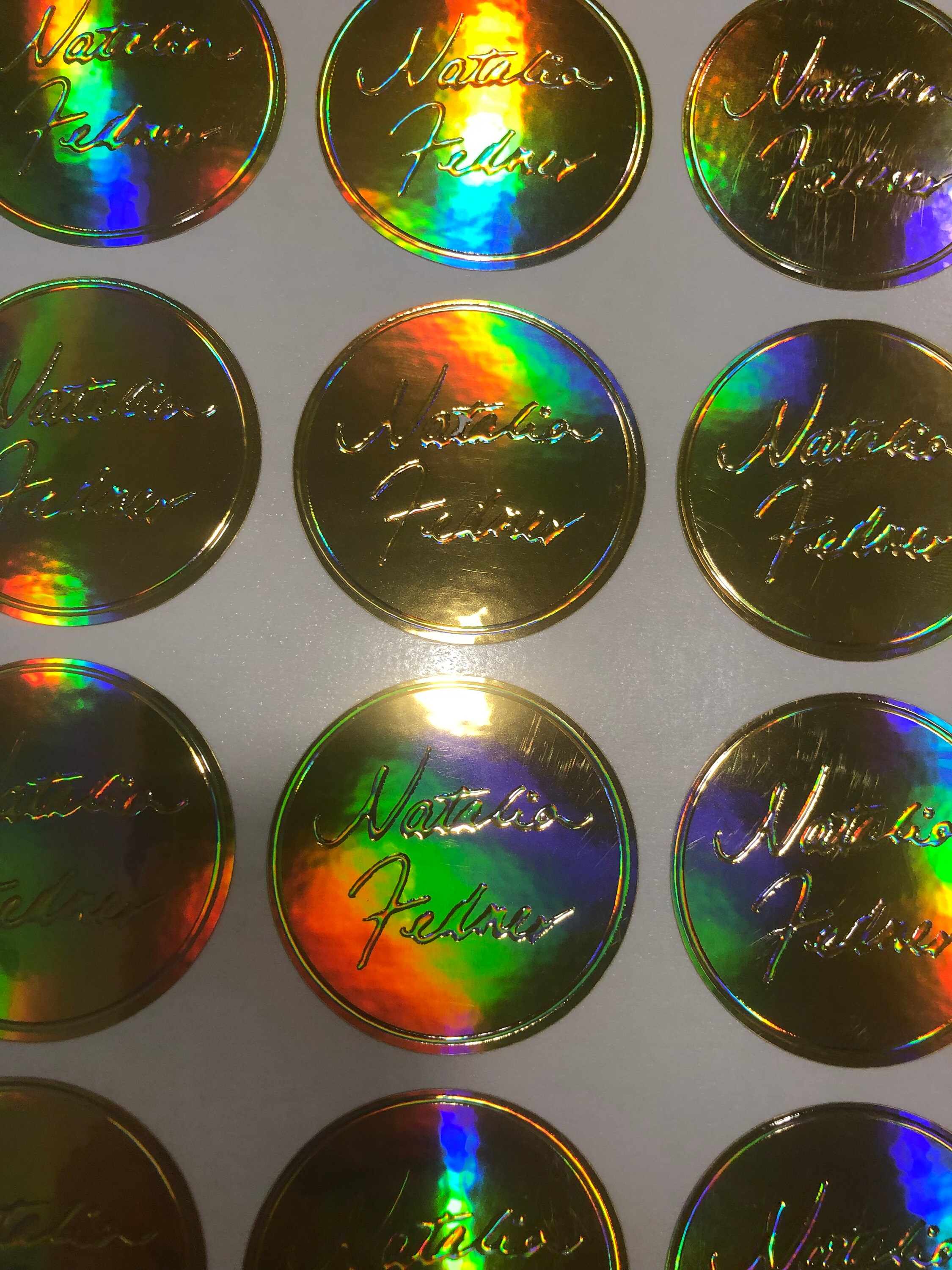 100 x round 45mm Black stickers rainbow gold shiny foil logo holographic  labels business stickers