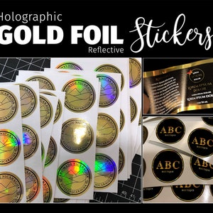 Kundenspezifische Gold holographische Folienaufkleber metallisch reflektierendes Vinyl, wasserdichte und hochwertige Etiketten für Produkte, Goldfolienhochzeitsaufkleber