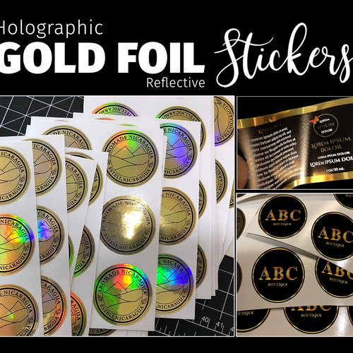 Custom Gold Holographic Foil Stickers Metallic Reflective Etsy