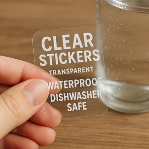 Clear stickers for glass bottles, logo print on clear material.  Clear labels for jars ,