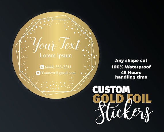 Personalized Metallic Gold Stickers 100% Waterproof, Custom Gold