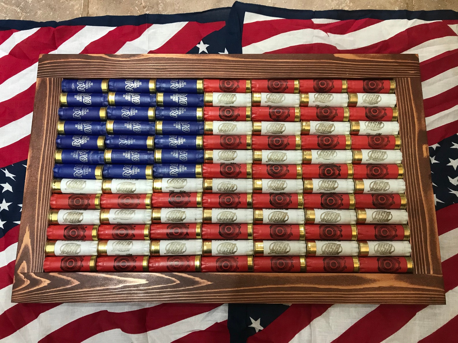 Shotgun Shell Rustic Wood American Flag Wall Decor Made with Etsy