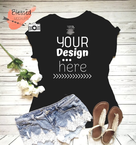 Black T-Shirt Mockup Black Tee Mockup With Shorts And