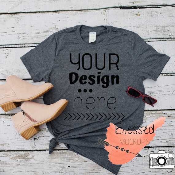 Gildan Softstyle Charcoal Gray T-Shirt Mockup Dark Grey Tee