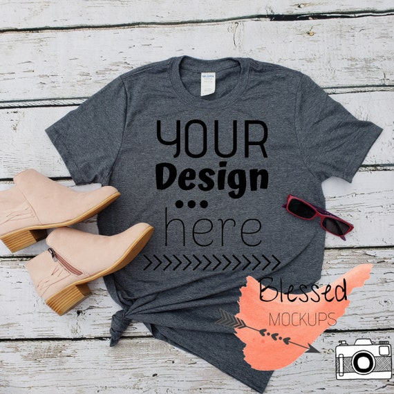 Download Gildan Softstyle Charcoal Gray Tshirt Mockup Dark Grey Tee Etsy