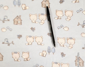 Baby Animals Blue Cotton Flannel Fabric