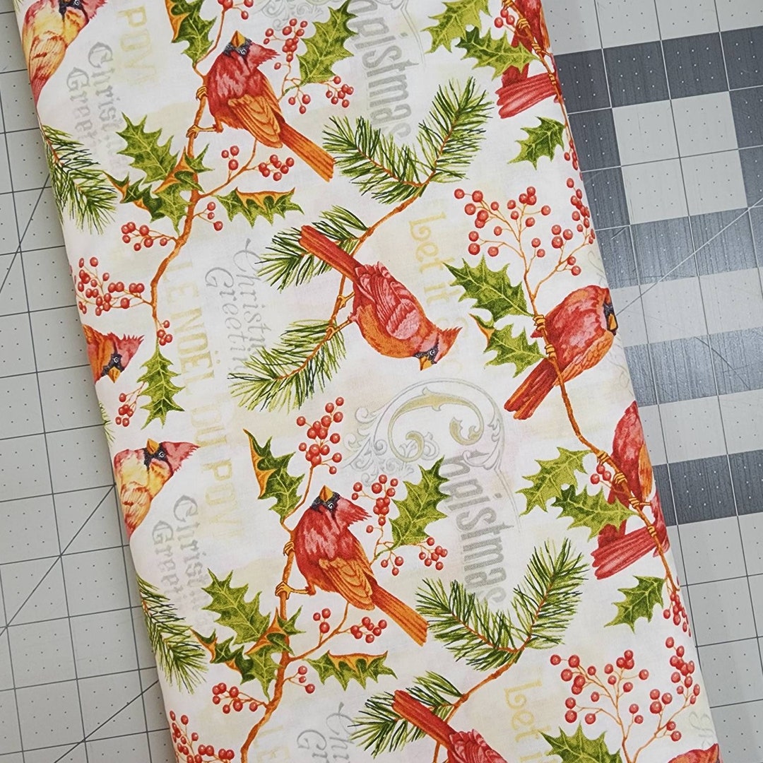 Christmas Red Birds Fabric Cotton Fabric Cut in 1/2 Yard Etsy