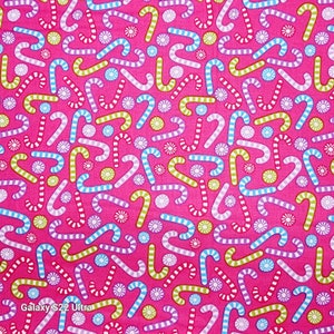 Pink Christmas Candy Canes Cotton Fabric - Sold by 1/2 yard