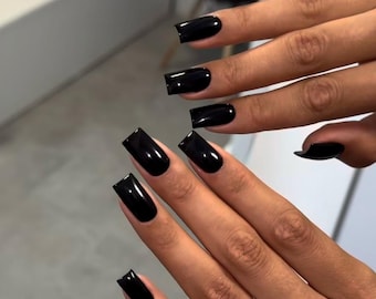 Zwarte, effen gekleurde plaknagels | nagels | kunstnagels om op te plakken | plaknagels | donkere nagels | kunstnagels | gelnagels