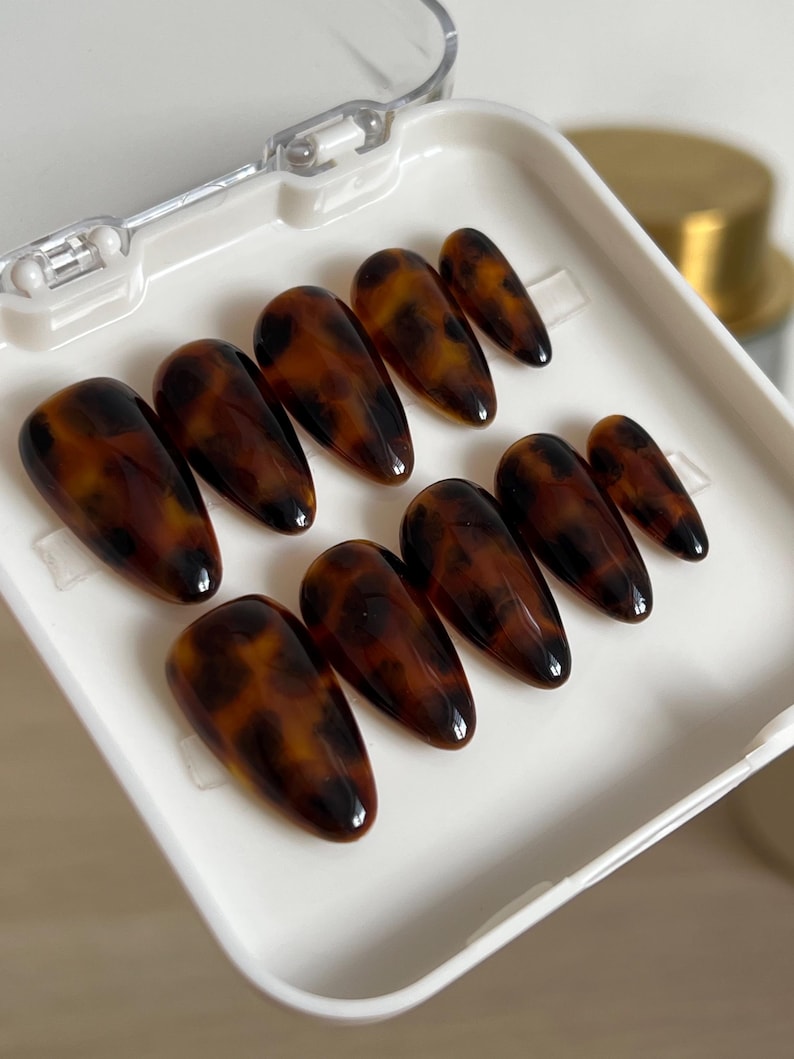 Tortoise Shell Press on Nails | Brown False Nail Set | Autumn Press on ...