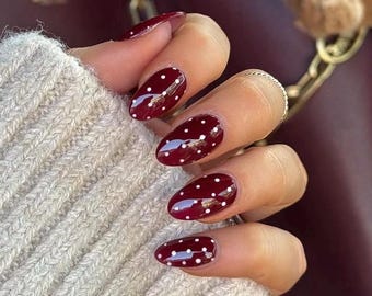 Polka Dot Press On Nails | Red and Pink Gel False Nails | burgundy press on nails | red nails | polka dot nails | pink polka dot nails