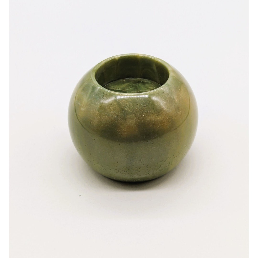 Green Tea Light Candle Holder With Gold Tones and Sparkle Handmade NEW