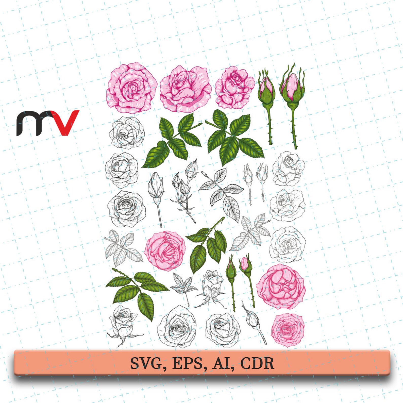 Flower SVG Rose svg PDF Printable Pattern Flower Swag Svg | Etsy
