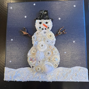 Snowman, Button Art, Christmas Decor, Winter Decor, Gift for Friend, Free Shipping, Unique Decor,Vintage Buttons