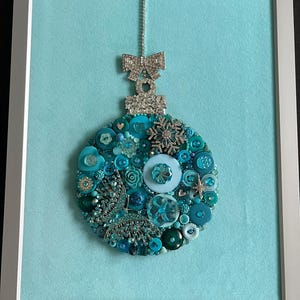 Christmas Ornament, Button Ornament, Holiday Decor, Turquoise Decor, Christmas Gift, Recycled Jewelry Art, Jeweled Ornament, Free Shipping
