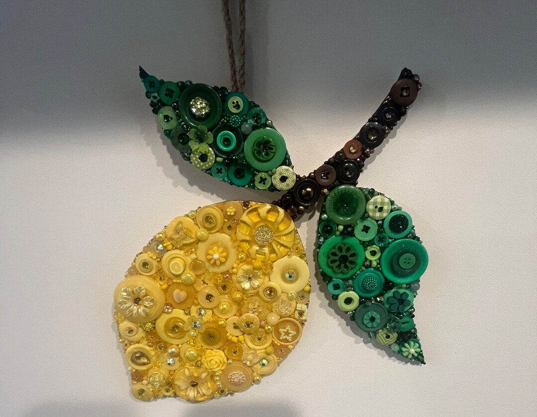 Vintage Button Lemon Wall Hanging, Unique Kitchen Decor - Etsy
