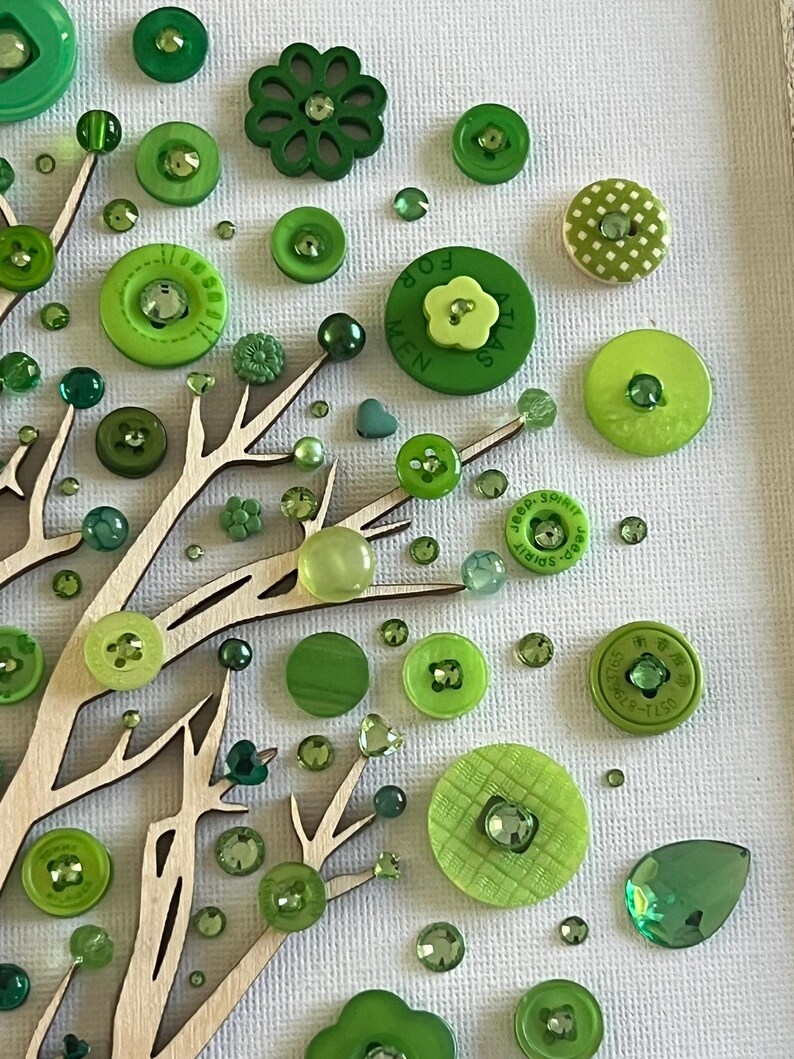 Button Tree Art: Green Vintage Buttons, Rhinestone Dinosaur, Childs ...