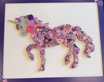 Unicorn Button Art: Pink & Purple Swarovski Rhinestone Decor