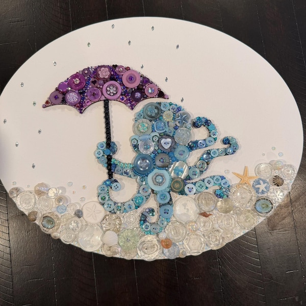 Octopus Button Picture, Beach Decor, Ocean Theme Decor