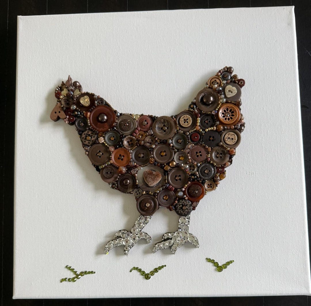 Button Art Chicken: Vintage Button Farm Animal on Canvas - Etsy