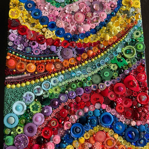 Button Mosaic Picture, Birthday Gift for Friend, Wedding