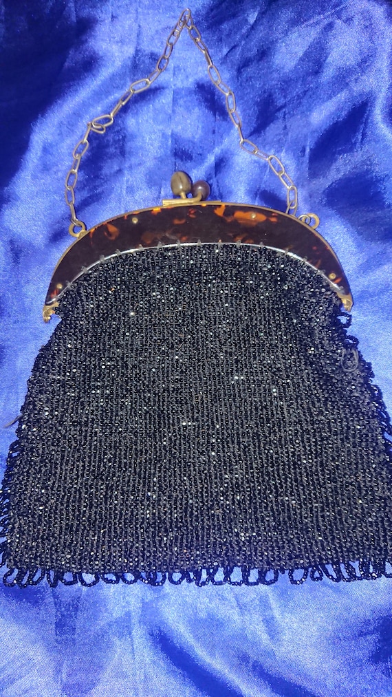 Lovely Art Deco black beaded evening handbag - image 1