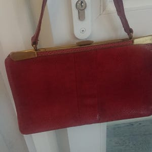 Gorgeous/red, brown Riviera leather 1950s top handle handbag