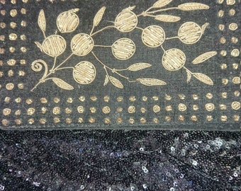 Vintage black felt wire decoration clutch bag