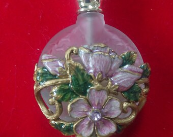 Lovely vintage glass, enamel perfume bottle